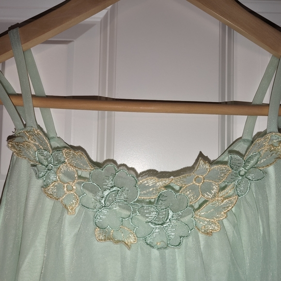 Vintage Miss Elaine Mint Green Babydoll Nightgown Peignoir Chiffon Applique 1960 - Picture 5 of 12